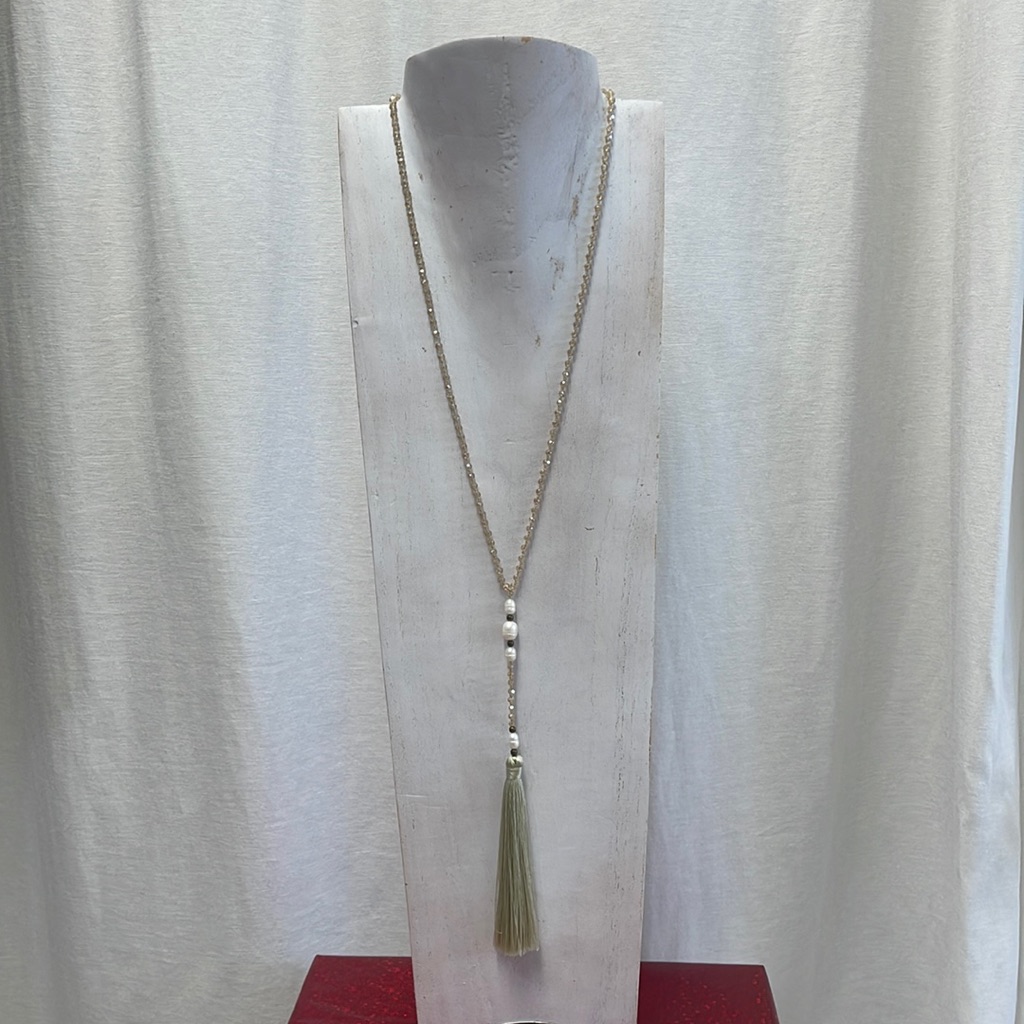 Light Blush Gem Freshwater Pearl Tassel Necklace Zacasha